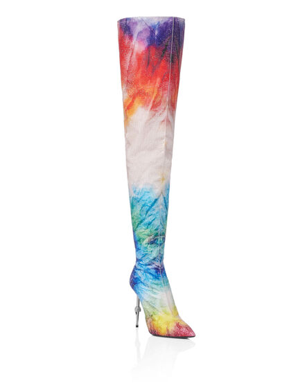 Satin Boots Hi-Heels Overknees Tie dye