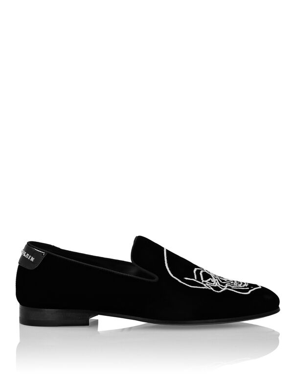 Velvet Loafers Embroidery Skull