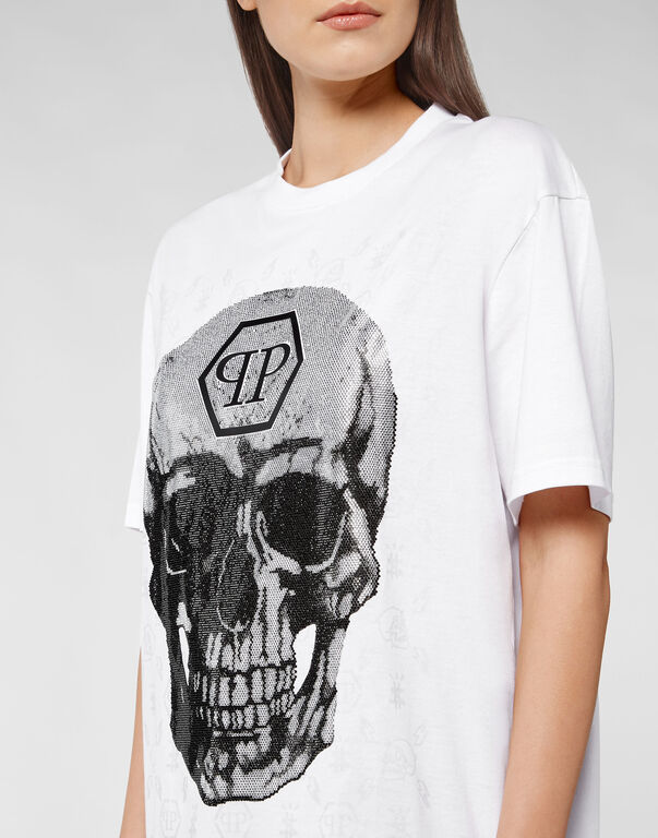 T-shirt Round Neck SS Skull and Plein with Crystals