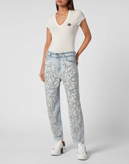 Denim Trousers Mom Fit Crystal