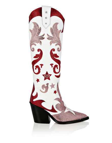 Strass Cow Boy Boots Mid Heels High Stars Strass Cow Boy Boots Mid Heels High Stars