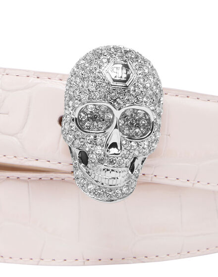 Leather Cocco Print  Belt Crystal Skull with Crystals