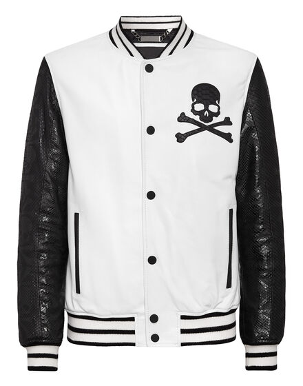 Python Leather College Jacket Basketball with Crystals