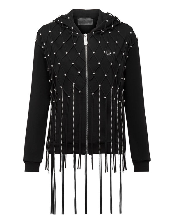 Hoodie Sweatjacket Net Crystal Touch Fringe