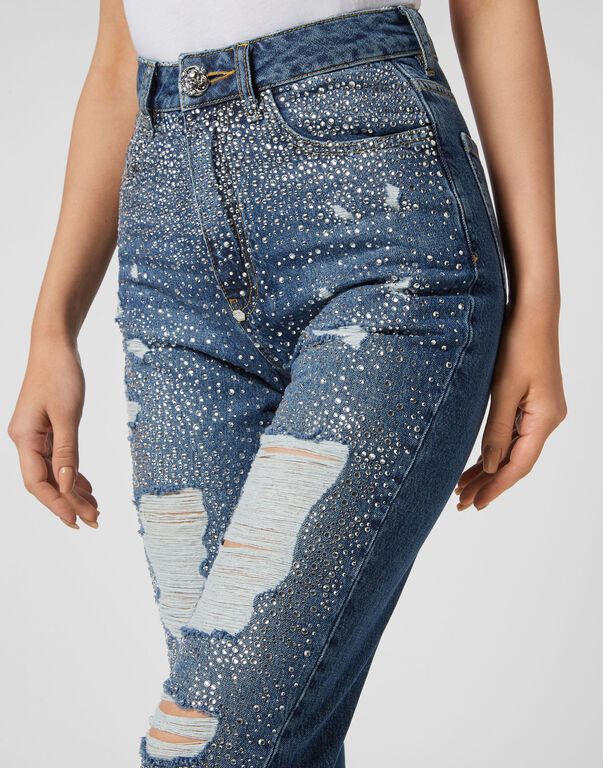 Denim Trousers Boyfriend Fit Crystal