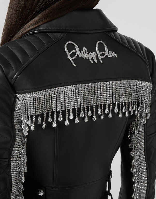 Leather Biker Crystal Fringe