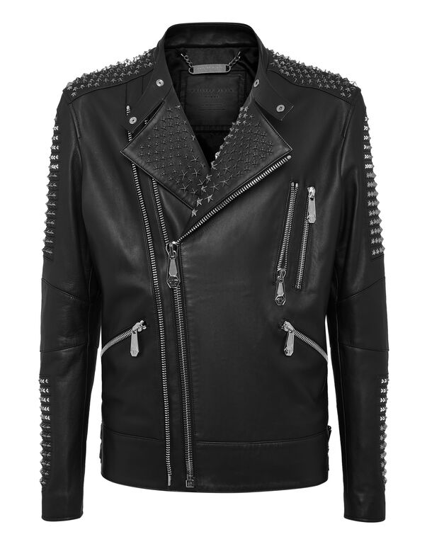 Leather Biker Jacket Stars