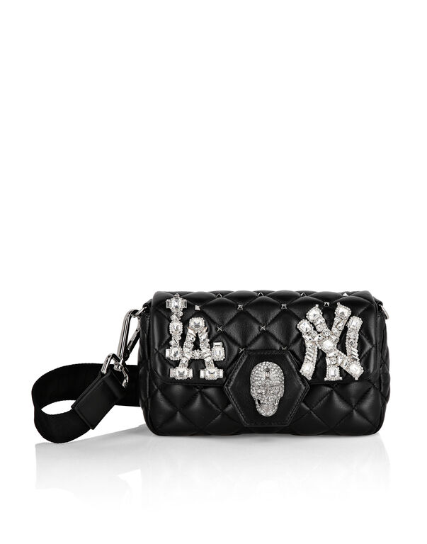 Leather Small Shoulder Bag Skull with with Crystals