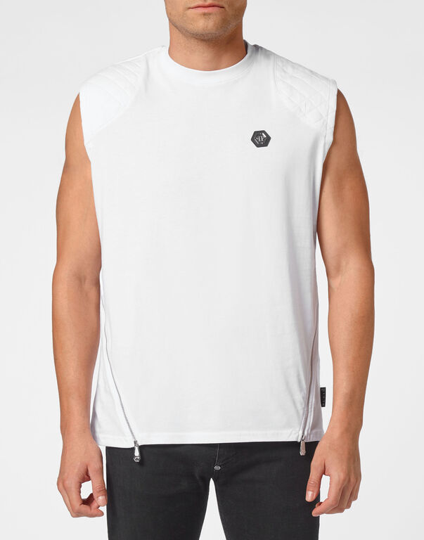 Sleeveless T-shirt Round Neck Hexagon