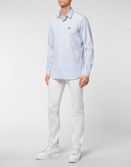 Cotton pinstripes Shirt Playboy Cut LS Skull