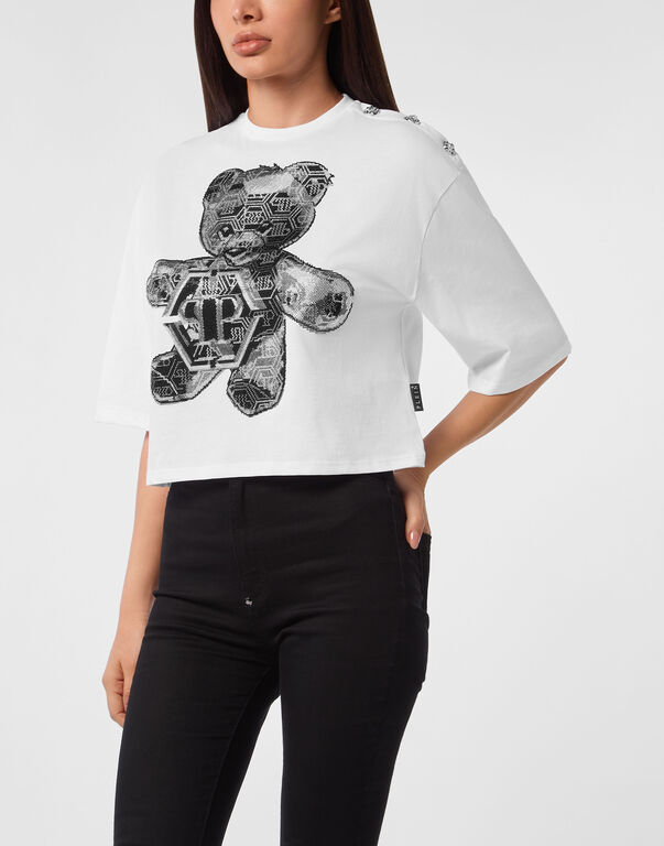 Cropped Round Neck T-Shirt 3D Teddy