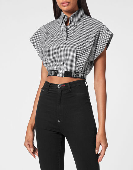 Crop Sleeveless Shirt with Crystals