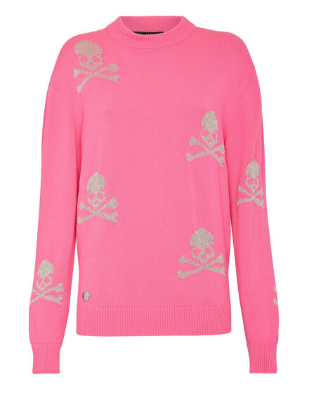 Wool Blend Pullover Round Neck LS Crystal Skull