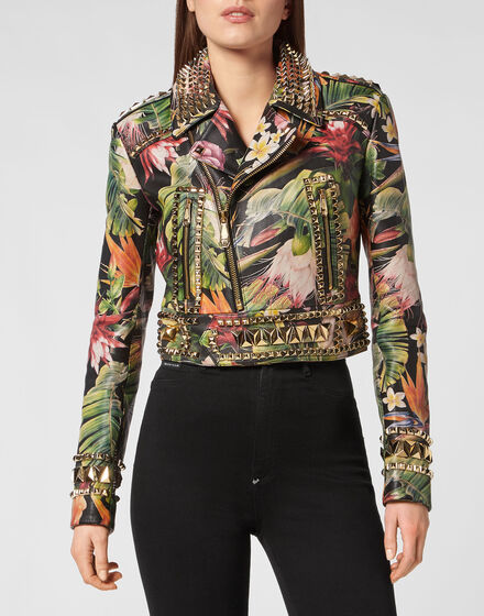 Leather Biker Cropped Flowers