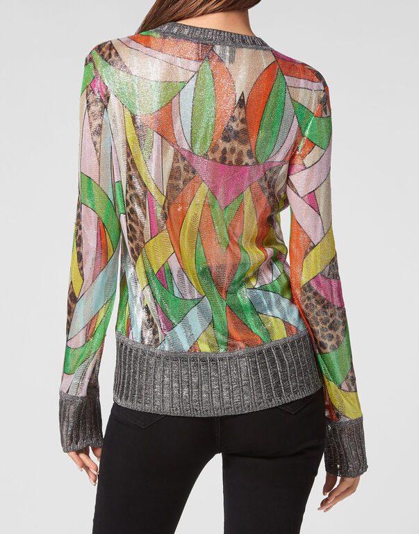 Knitwear Lurex Pullover Round Neck LS Rainbow Patchwork