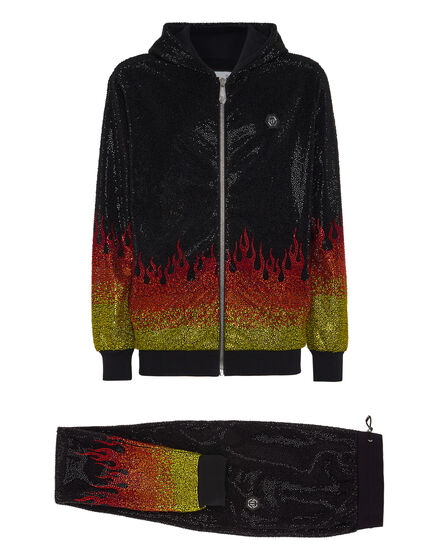 Jogging Tracksuit: Hoodie/Trousers with Crystals Flame