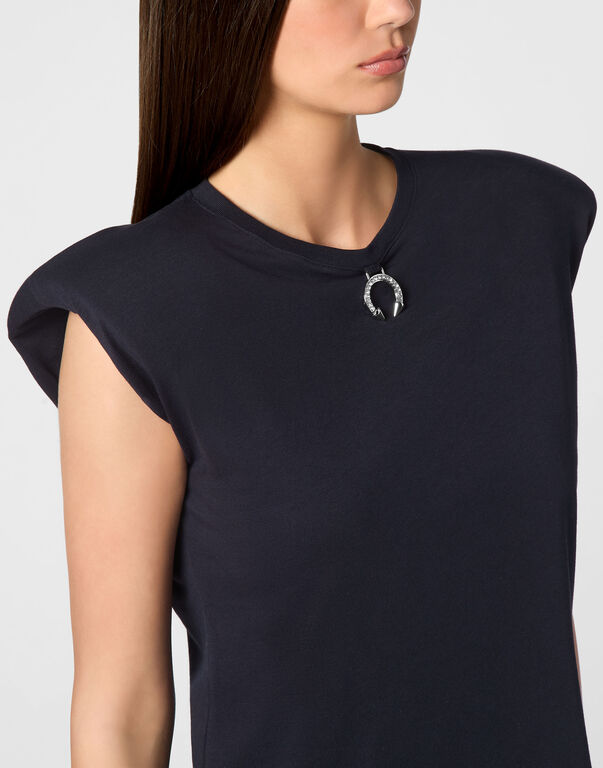 Tank Top Round Neck Piercing With Padded Shoulder
