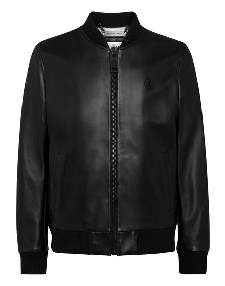 Leather Bomber with Crystals Skull&Bones