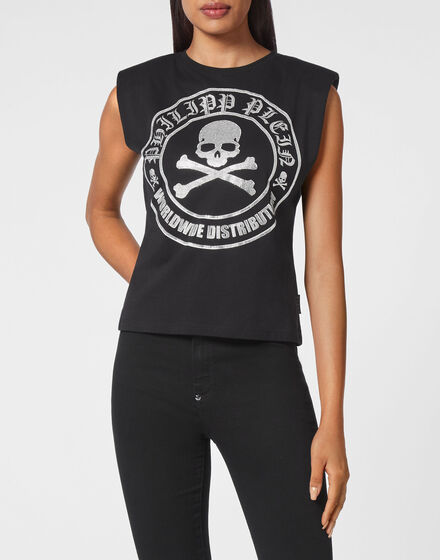 Sleeveless T-shirt Crystal Skull with Crystals
