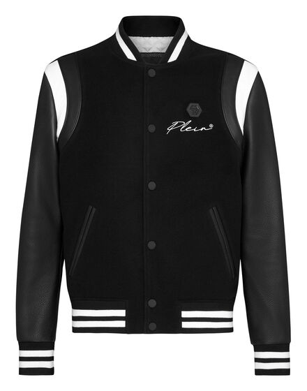 Slim Cut Wool And Leather Bomber Embroidery