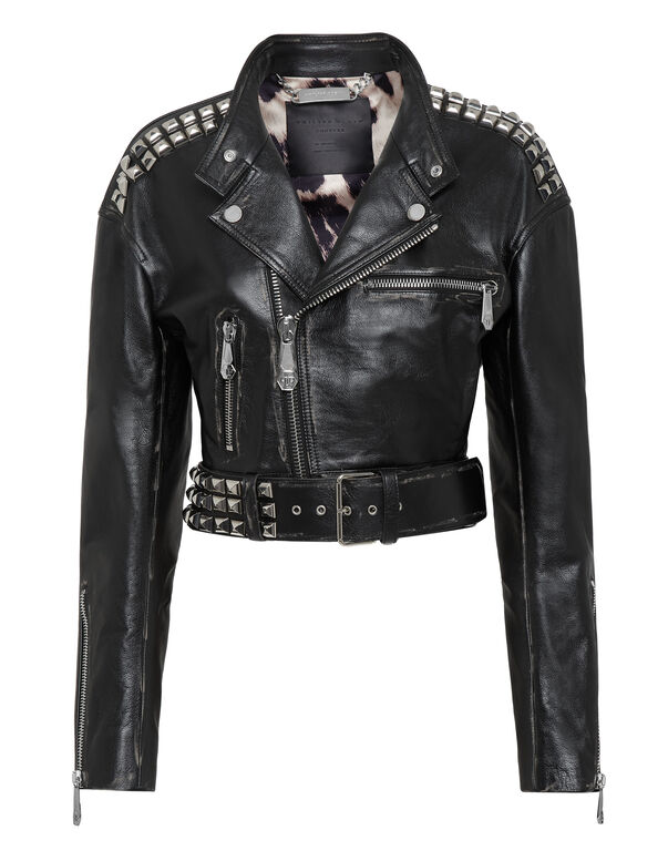 Crop Leather Jacket Studs