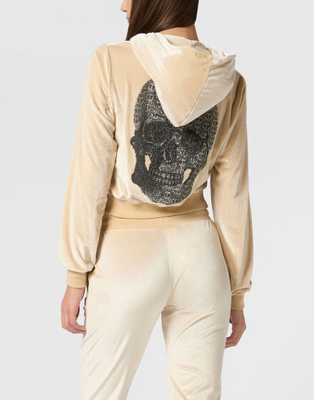 Chenille Hoodie Sweatjacket Strass Skull