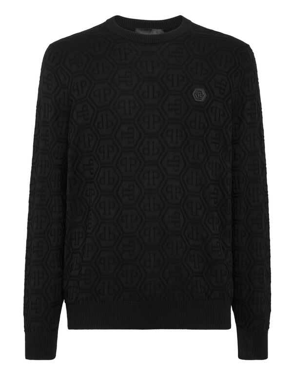 Silk/Wool Pullover LS Monogram