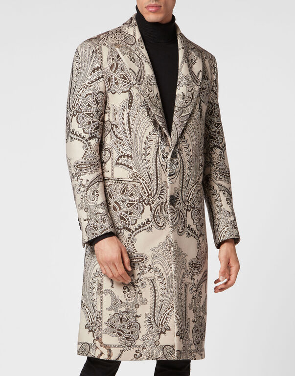 Wool Long Coat Paisley Foulard Wool Long Coat Paisley Foulard