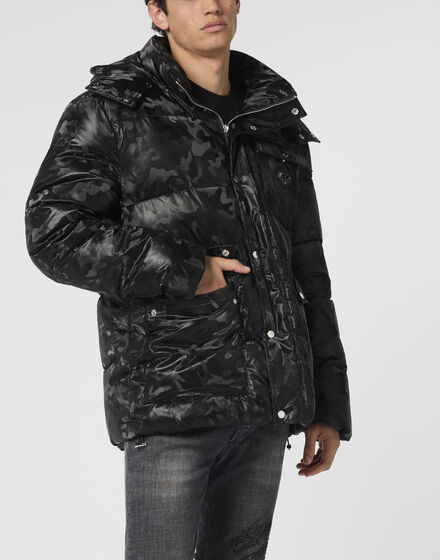 Shiny Nylon Puffer Jacket Camouflage