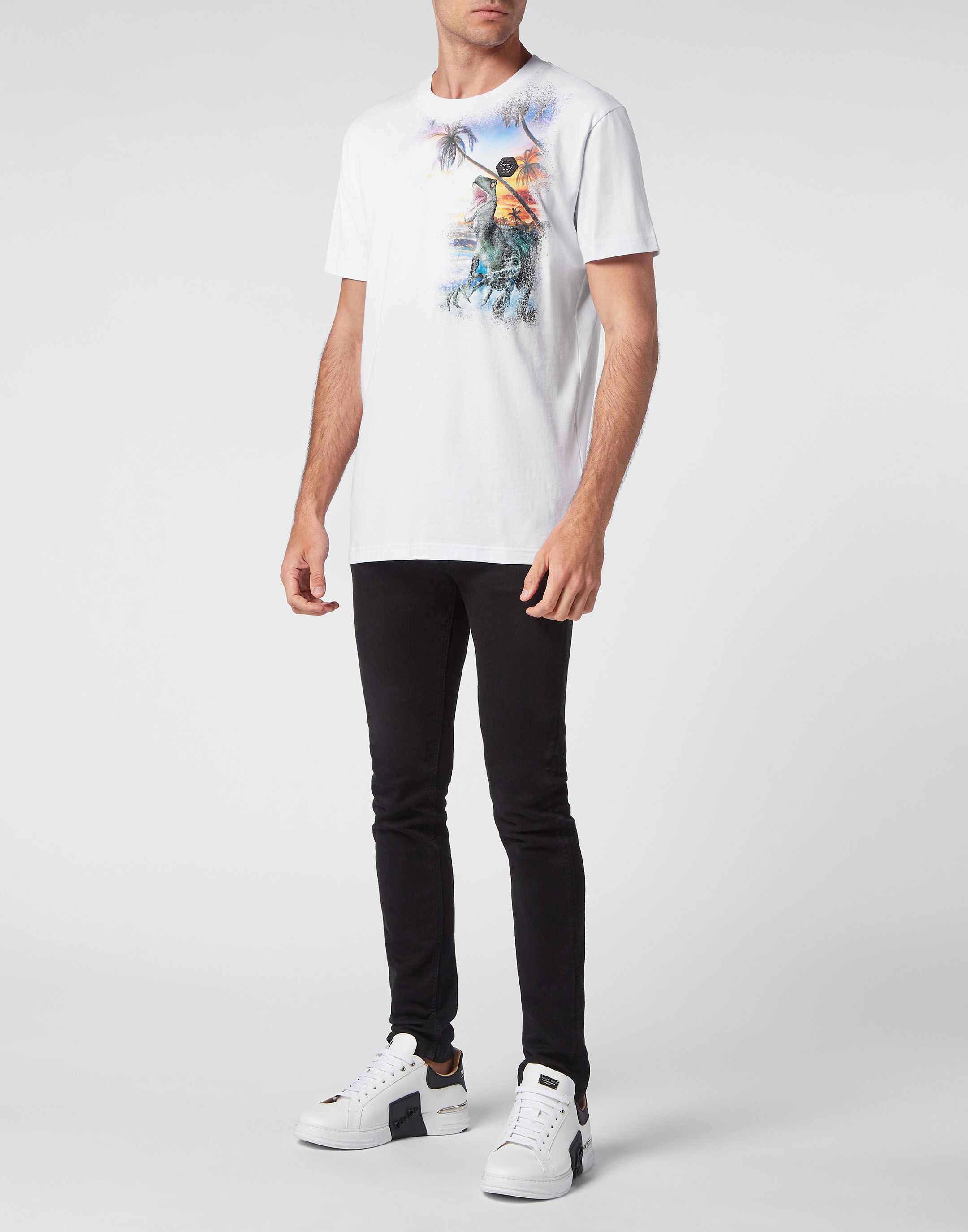 Tシャツ・カットソー Philipp Plein SACC MTK6077 PJY002N ROUND NECK HAWAII T-shirt T-shirt Round Neck SS Hawaii | Philipp Plein Outlet