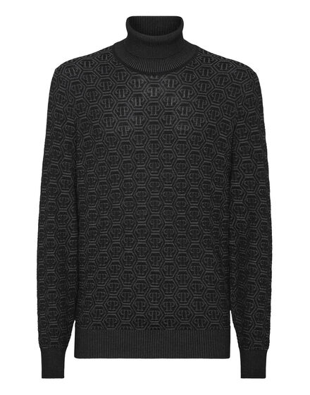 Wool Silk Turtle Neck Long-Sleeve Monogram