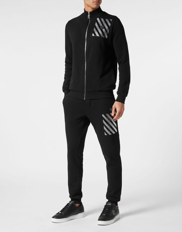 Jogging Tracksuit: Top/Trousers with Crystals Rainbow Stripes