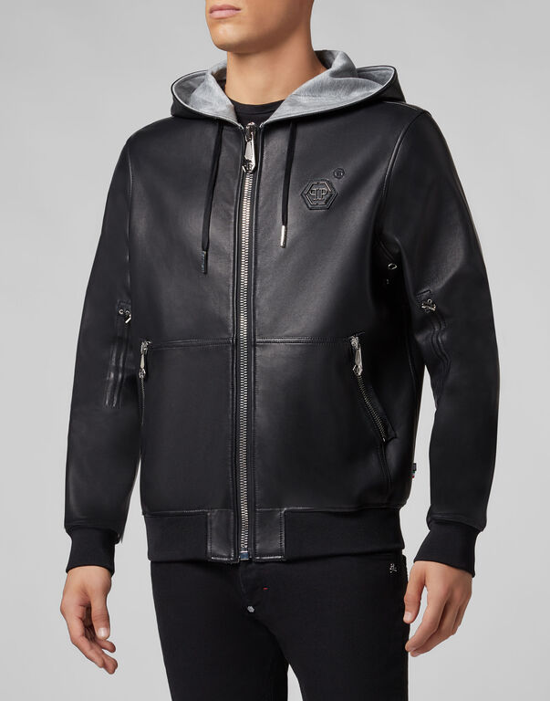 Leather Bomber Hoodie Statement