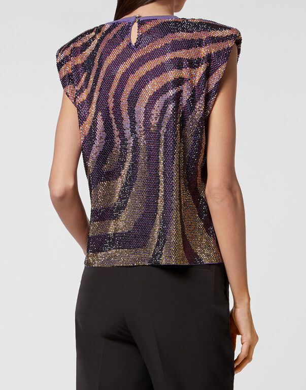 Sleeveless T-shirt with Crystals