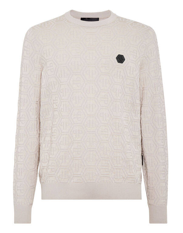 Silk/Wool Pullover LS Monogram