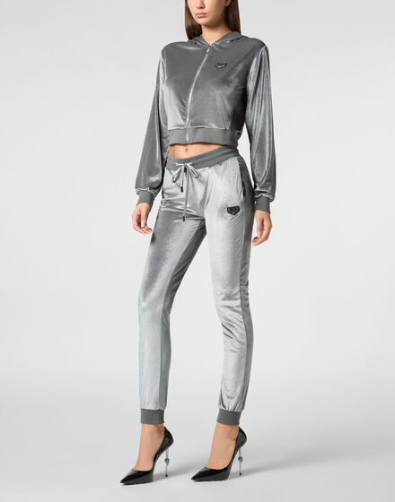 Chenille Hoodie Sweatjacket Strass Skull