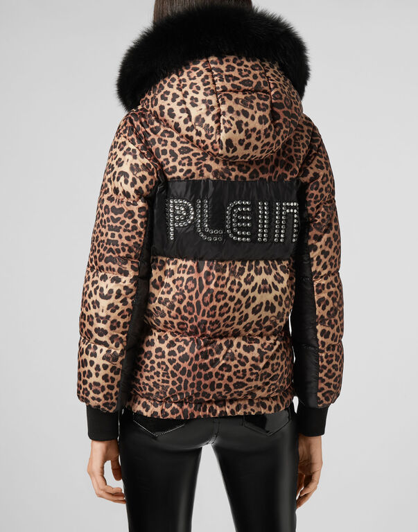 Fur Puffer Jacket Leopard