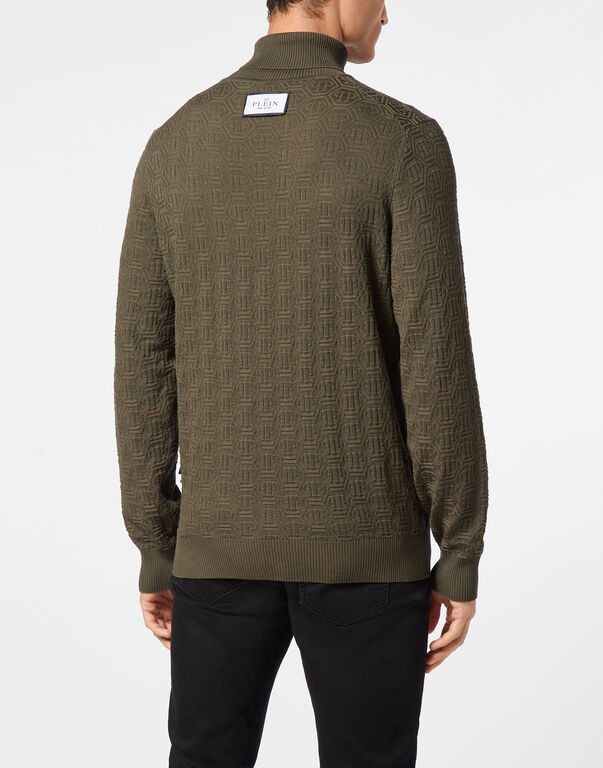 Wool Silk Turtle Neck Long-Sleeve Monogram