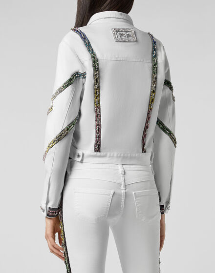  Denim Cropped Jacket Crystal