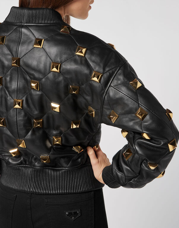 Leather Bomber Matelassè Studs