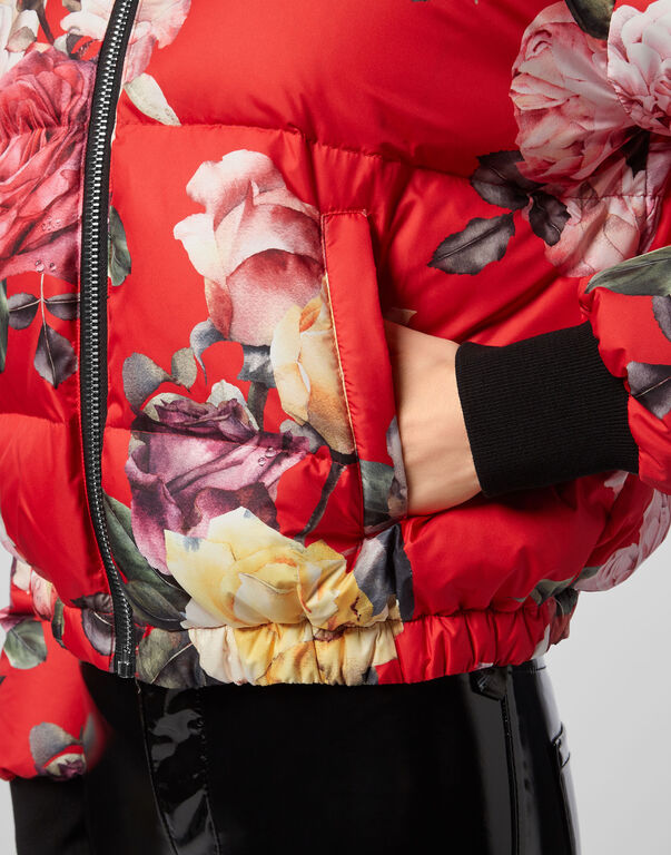 Puffer Jacket Painted  Flowers