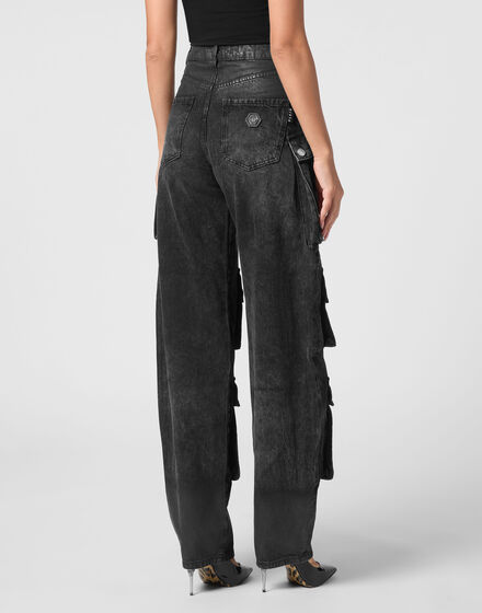 Denim Oversize Cargo Trousers