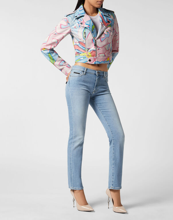 Cropped Boxy Biker Jacket Bombing Graffiti