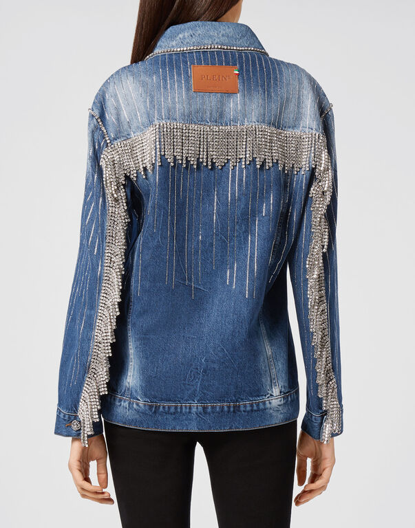 Denim Jacket Crystal Fringe