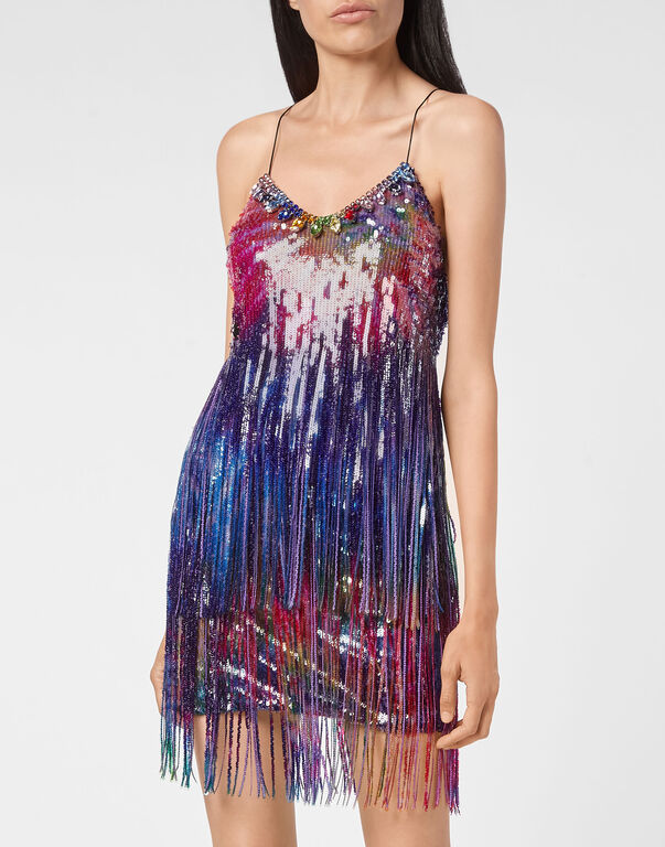 Short Dress Paillettes Fringe  Tie dye Short Dress Paillettes Fringe  Tie dye