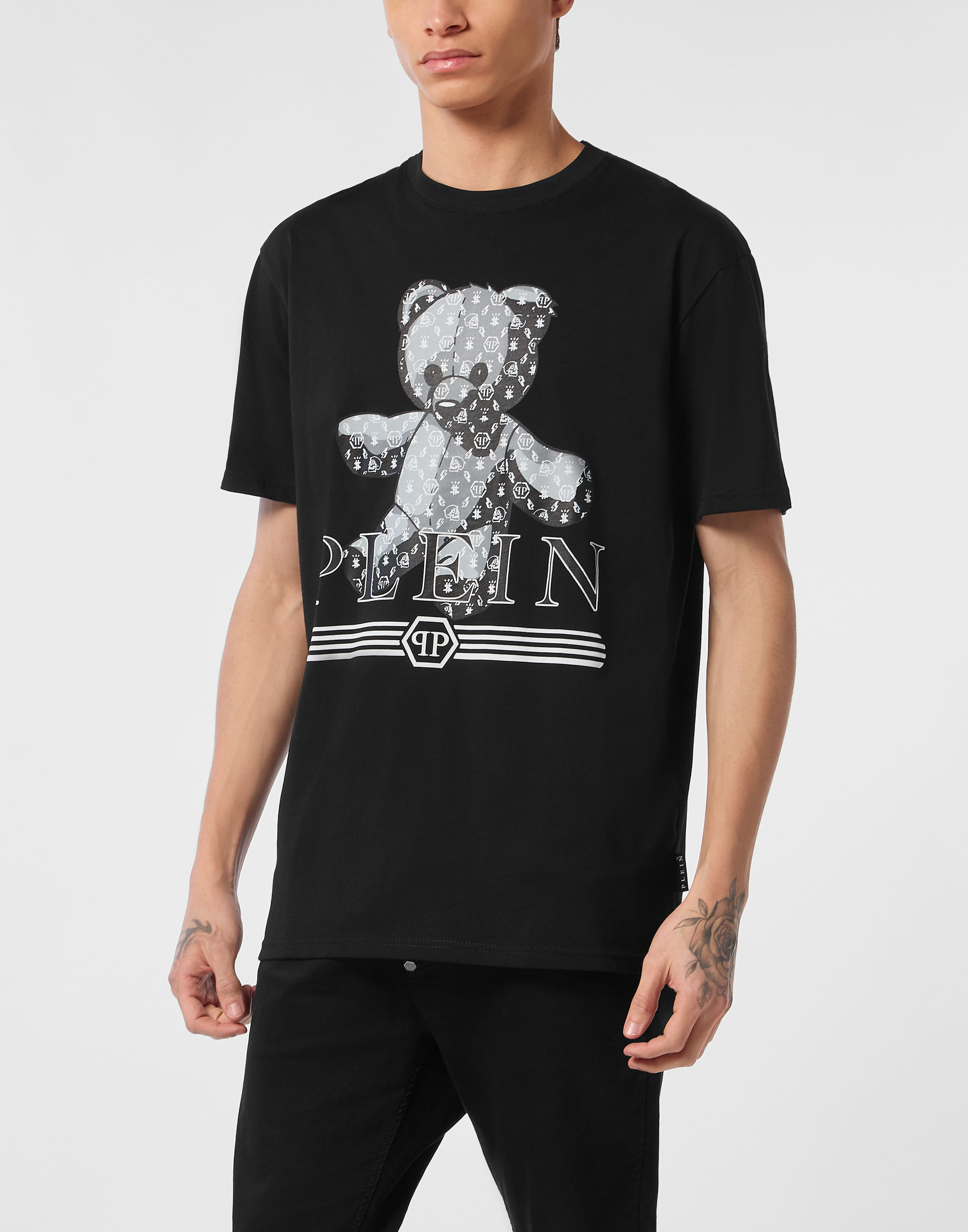 Tシャツ・カットソー Philipp Plein PACC MTK 6212 PJY002N TEDDY GLASS T-shirt Round Neck T-Shirt Teddy Monogram | Philipp Plein Outlet