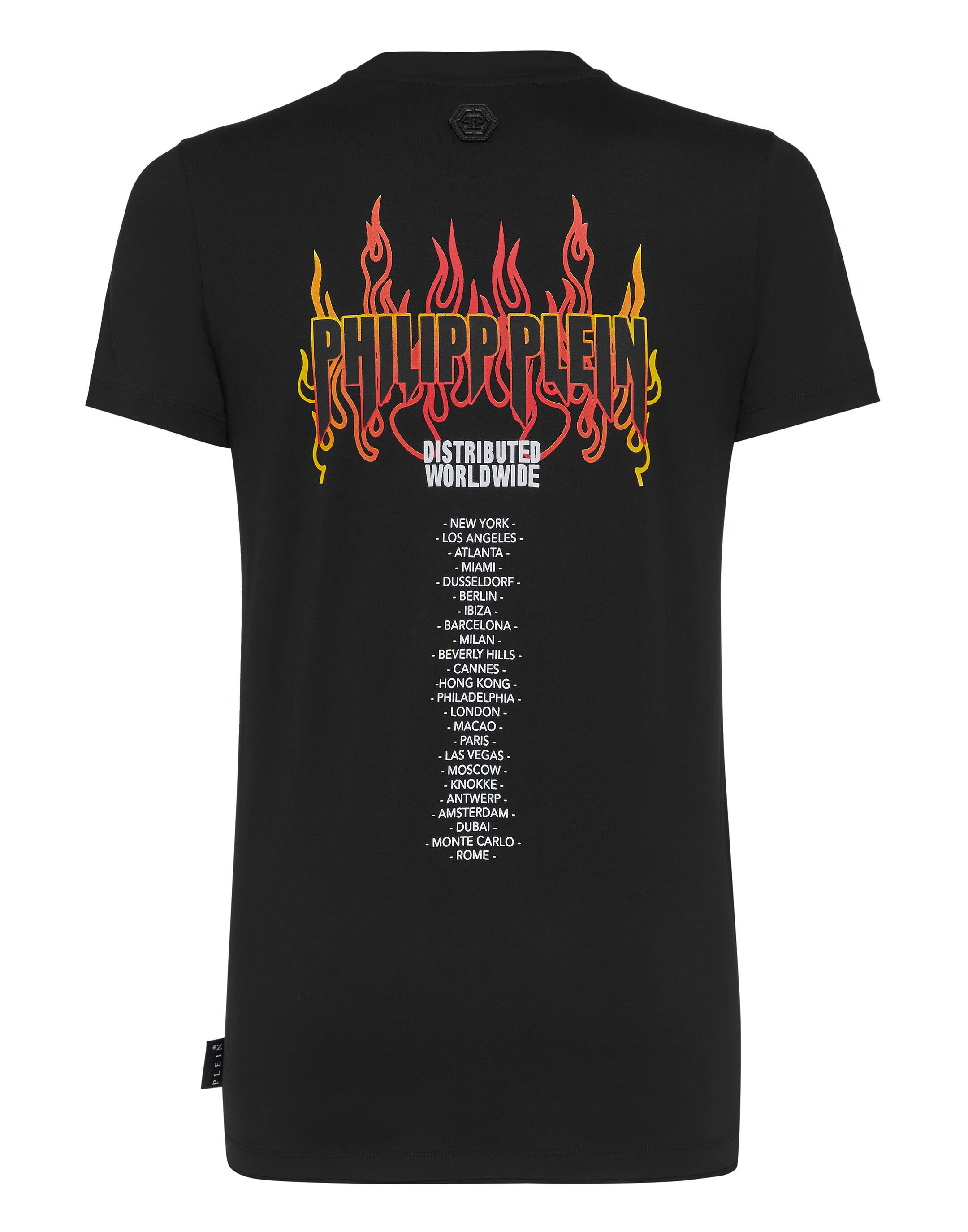 Tシャツ・カットソー PHILIPP PLEIN Men Polo Shirts FADC MTK7349 PJY002N02 BLACK T-shirt Gold Cut Round Neck Flame | Philipp Plein Outlet