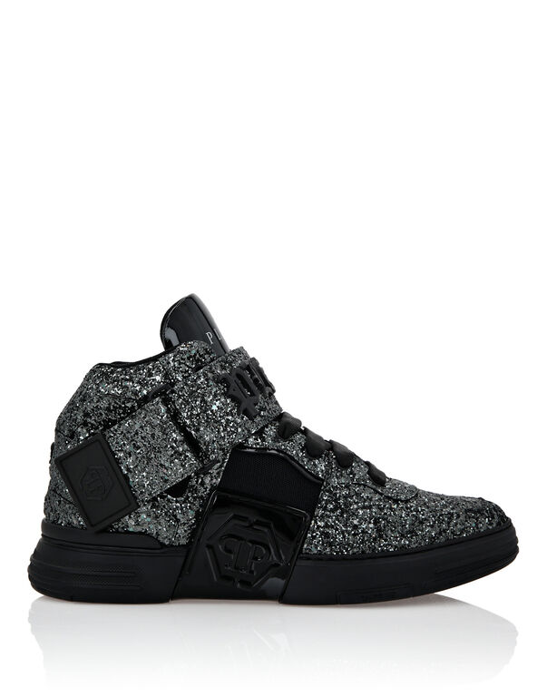 Patent Leather Mid-Top Sneakers with Glitter Gothic Plein