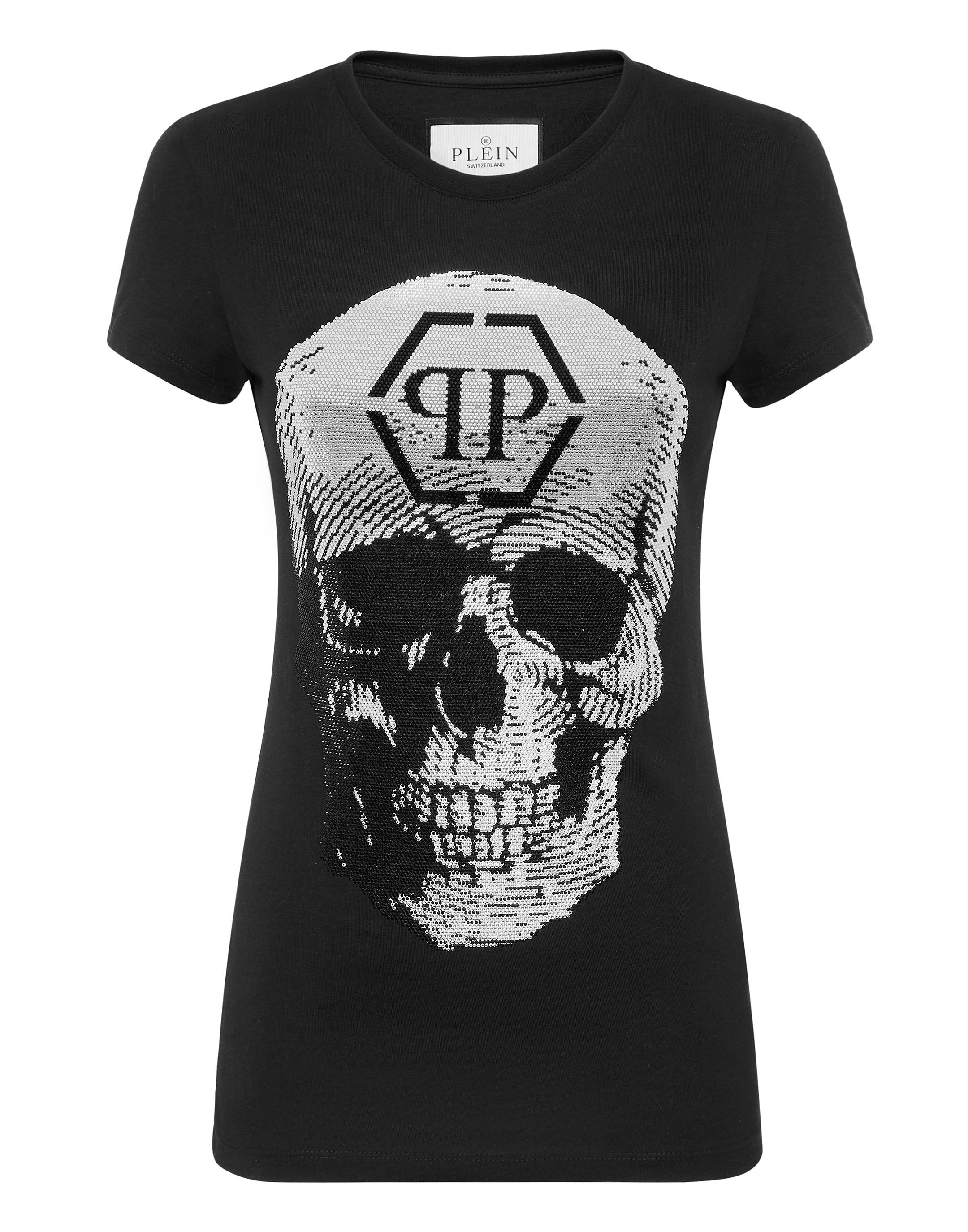 T-shirt Round Neck SS Skull and Plein with Crystals
