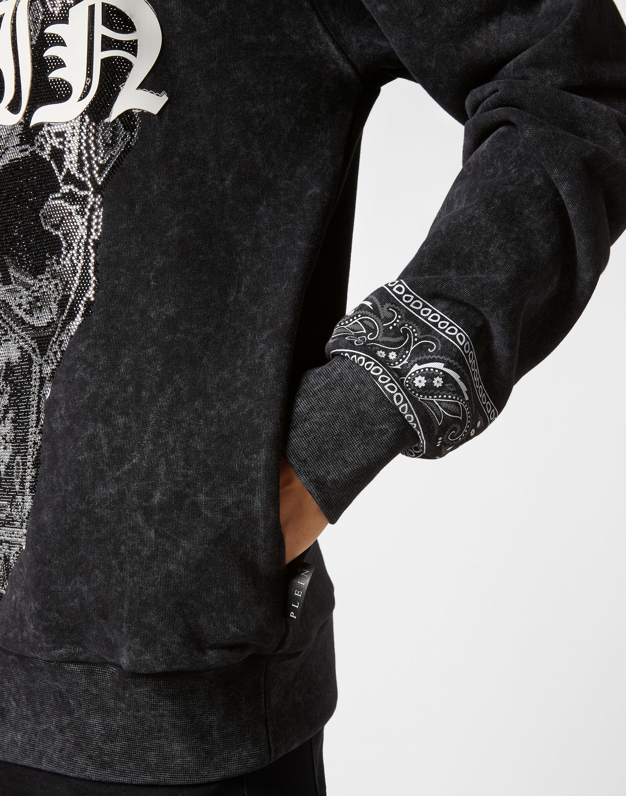 Washed Hoodie Sweatshirt Paisley Strass Philipp Plein Outlet